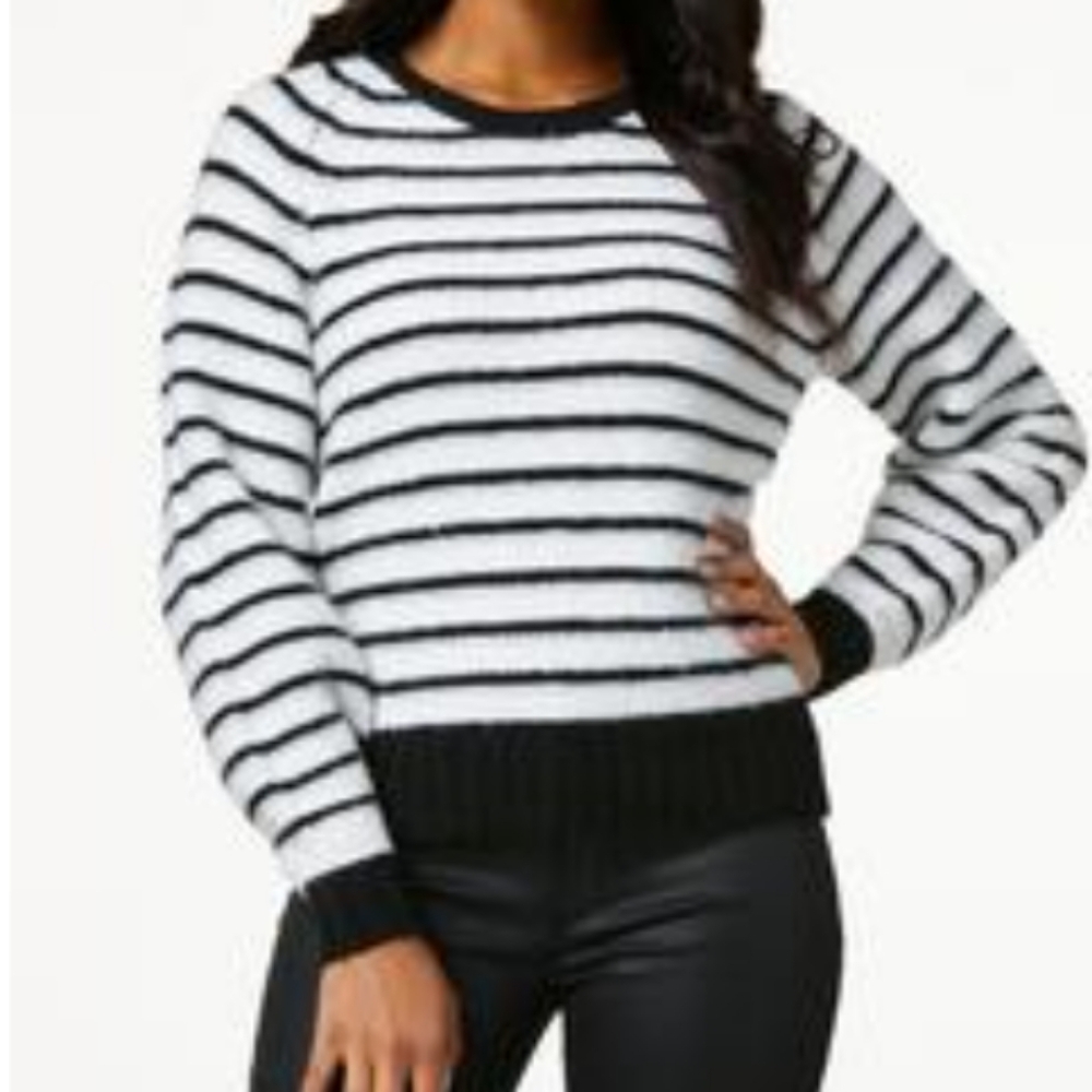 Knit Sweater Shimmer of Silver in Black & White Stripe NWT. Sz L